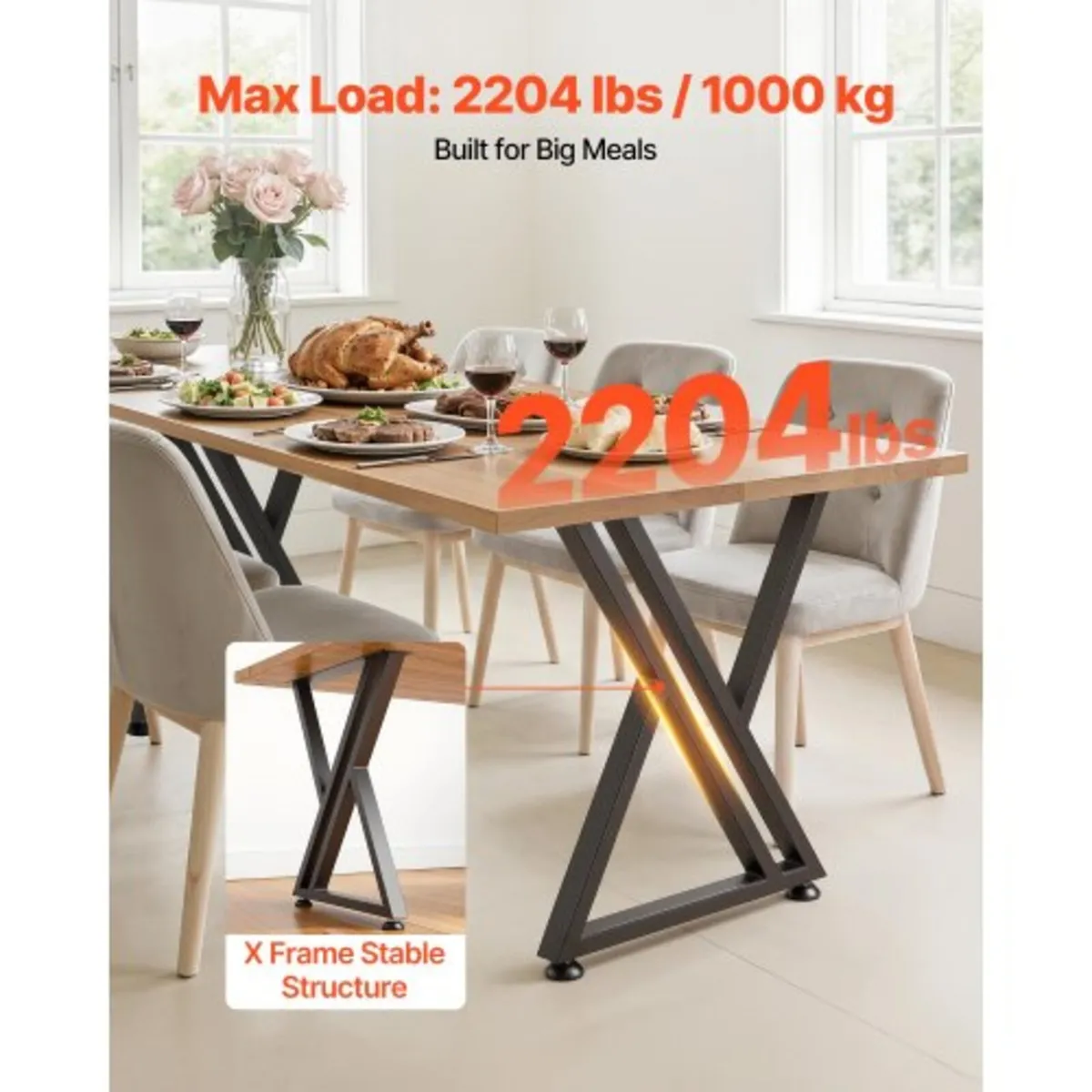 Table Legs, 29.1" H x 24" W Steel Furniture Legs, - Image 2