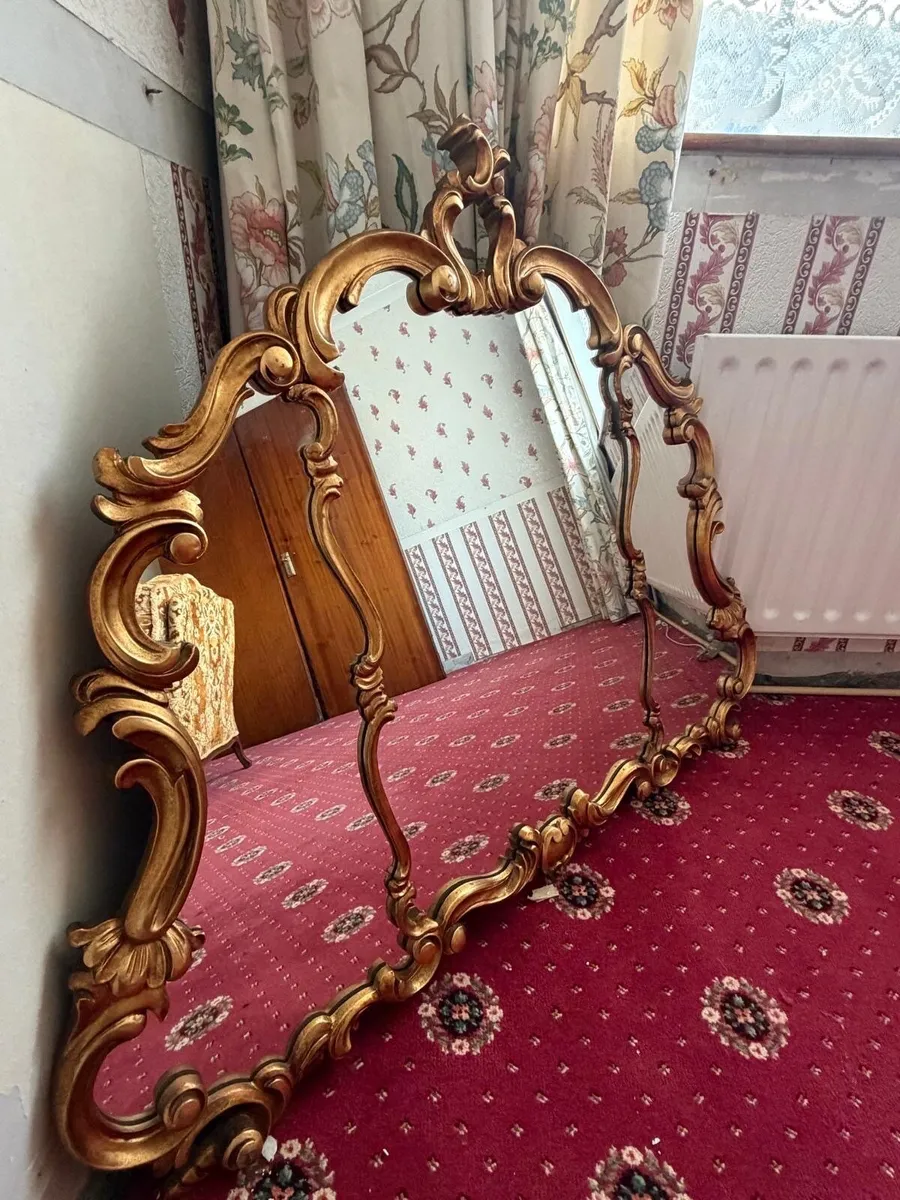 Rare Vintage 1930s Gilded Triptych Overmantel Mirr - Image 1