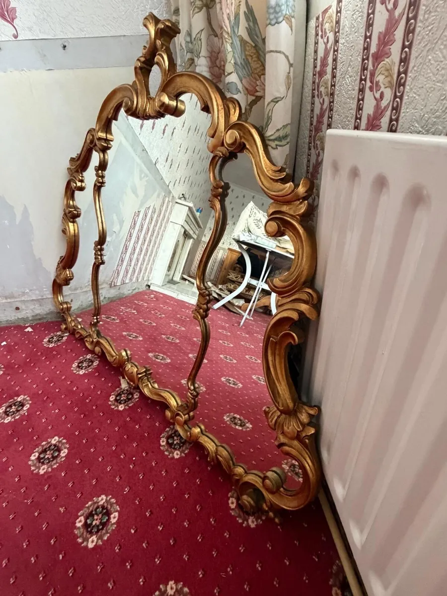Rare Vintage 1930s Gilded Triptych Overmantel Mirr - Image 3