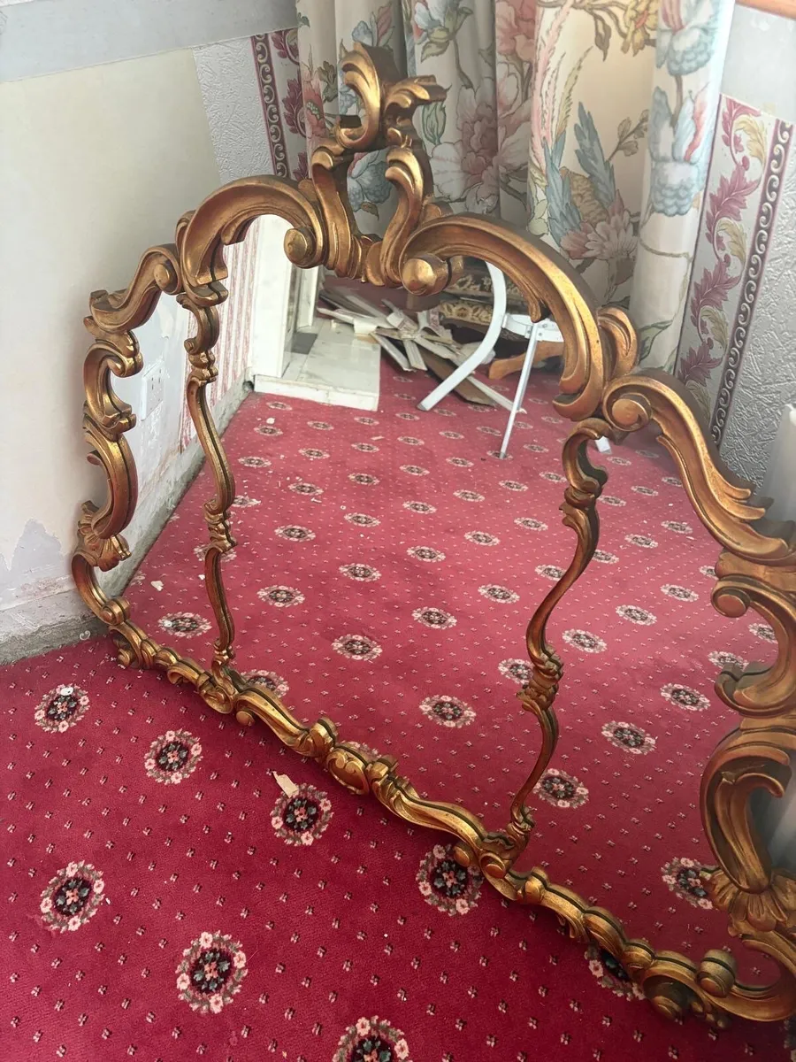Rare Vintage 1930s Gilded Triptych Overmantel Mirr - Image 4