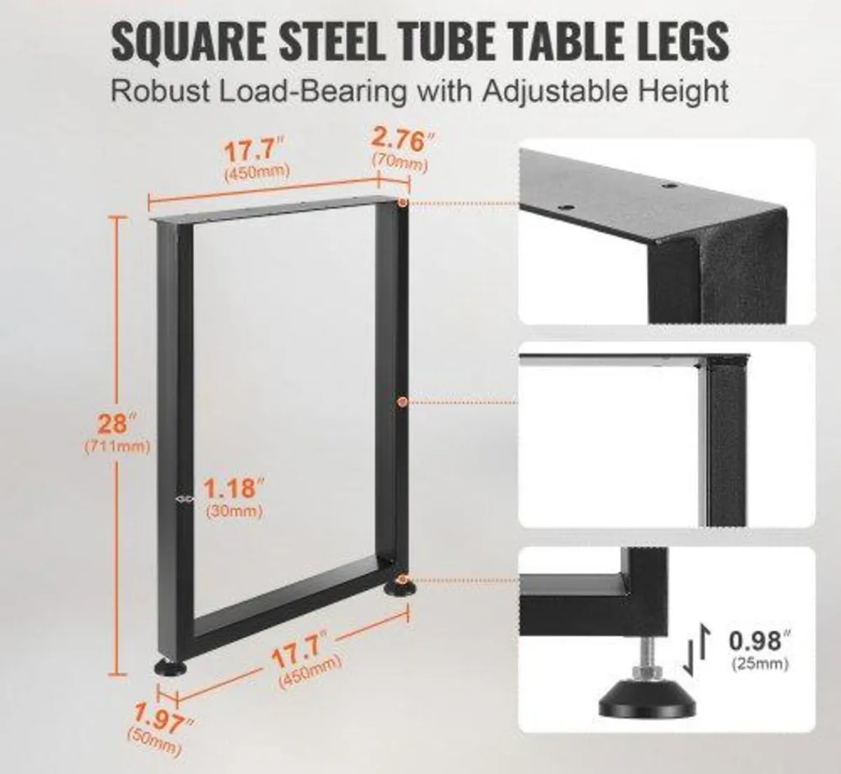 711.2MM Adjustable Furniture Legs, Square Reinforc - Image 3