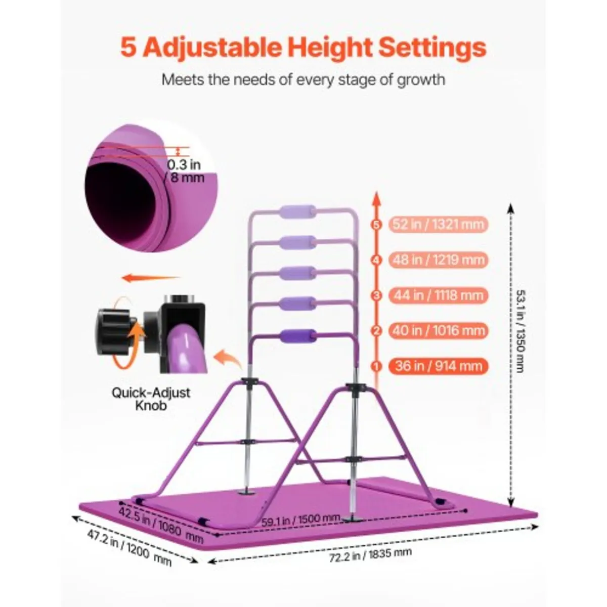 Gymnastic Bars for Kids, 63.5 kg Capacity Folding - Image 4