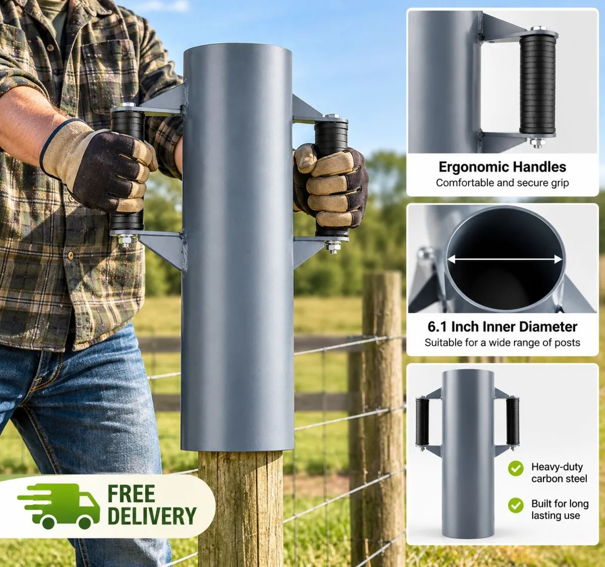 Heavy Duty Fence Post Driver 6.1 Inch Carbon Steel - Image 1