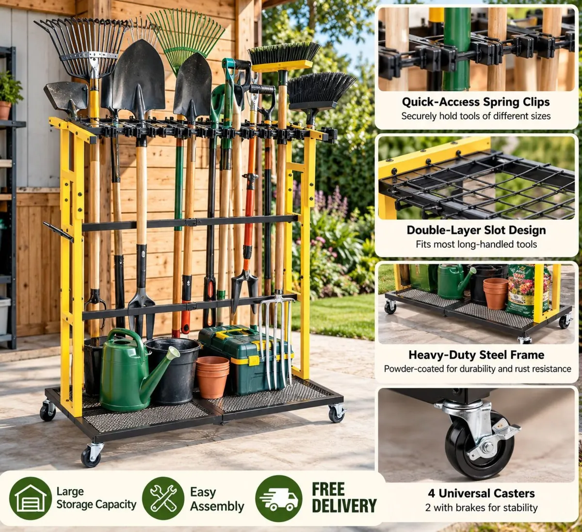 Heavy Duty Garden Tool Organiser with Wheels Mobil - Image 3