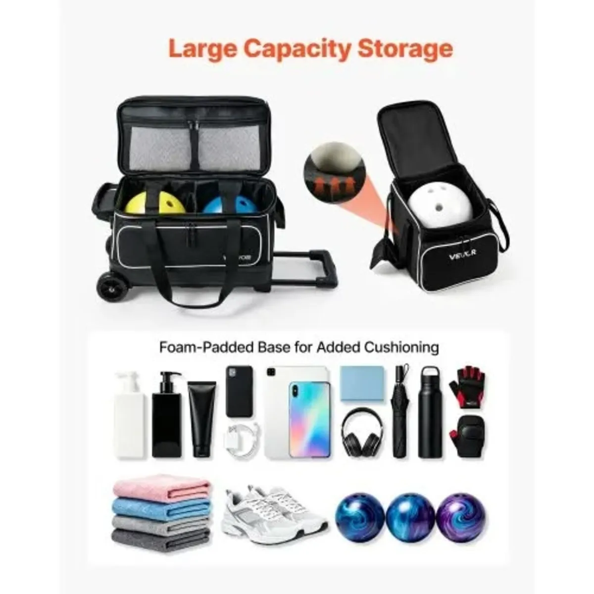 3 Ball Bowling Bag Double Roller Bag with Separate - Image 3