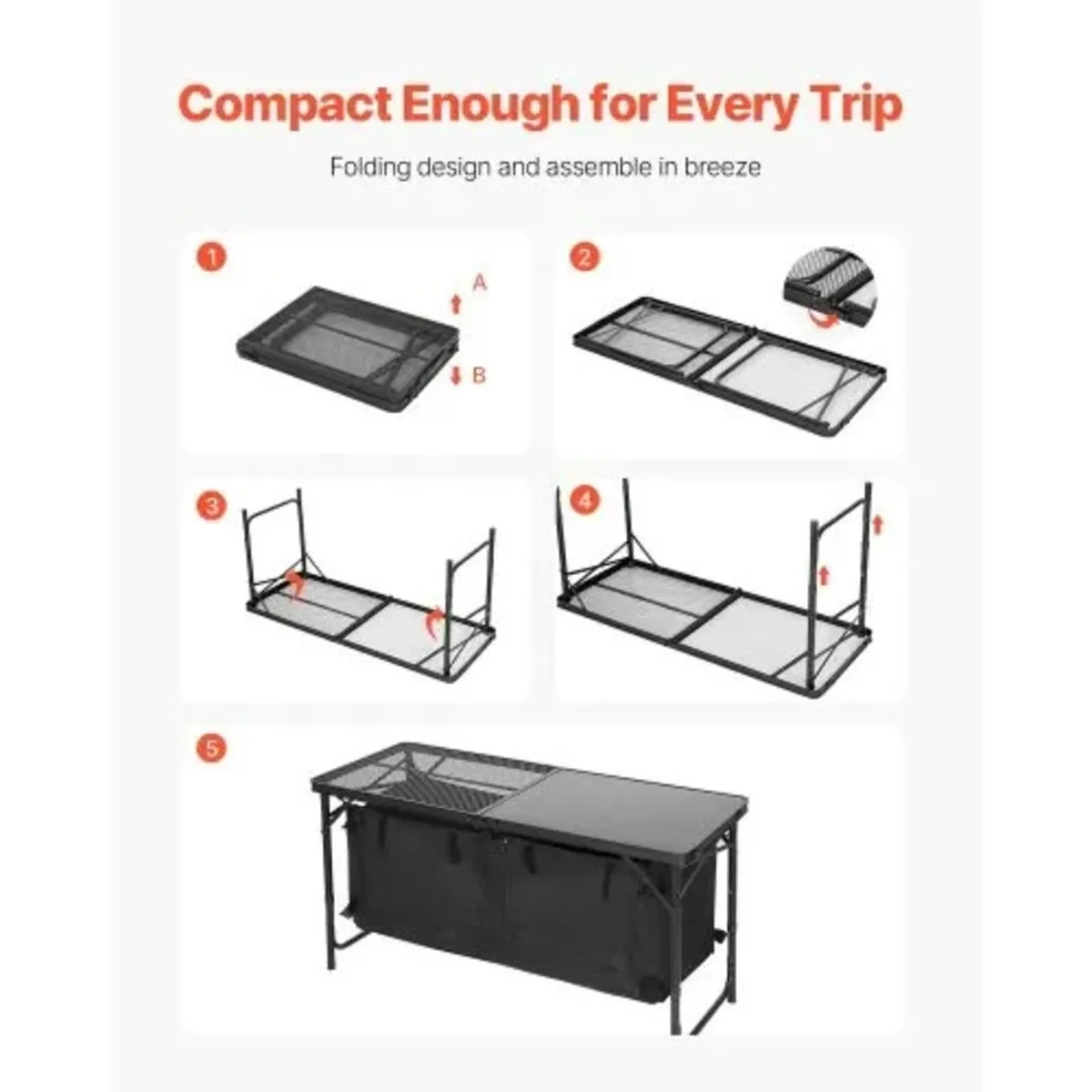 Camping Kitchen Table, Folding Outdoor Cooking Tab - Image 4