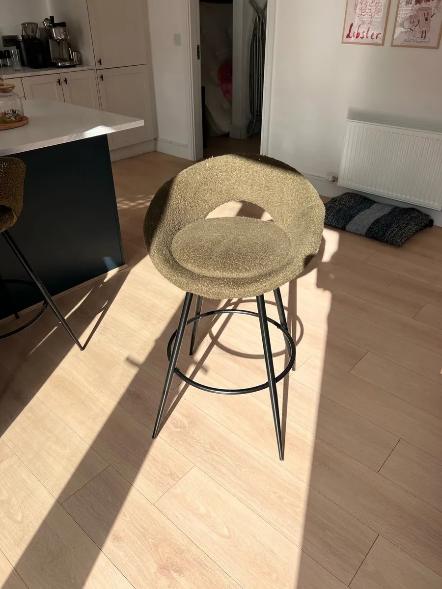 Set of 3 Olive Green Textured Bar Stools - Image 2