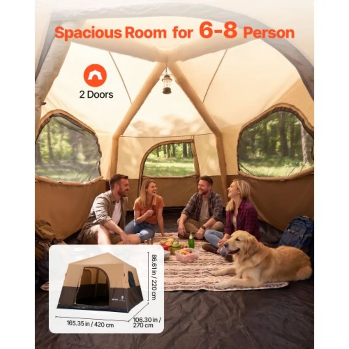 Camping Tent, 8 Person Inflatable Cabin Tent with - Image 3