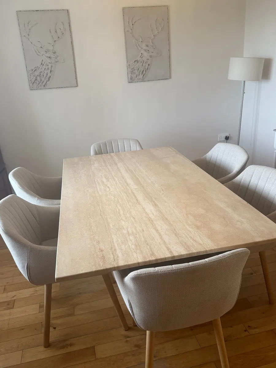 Travertine Table and 6 Chairs - Image 1