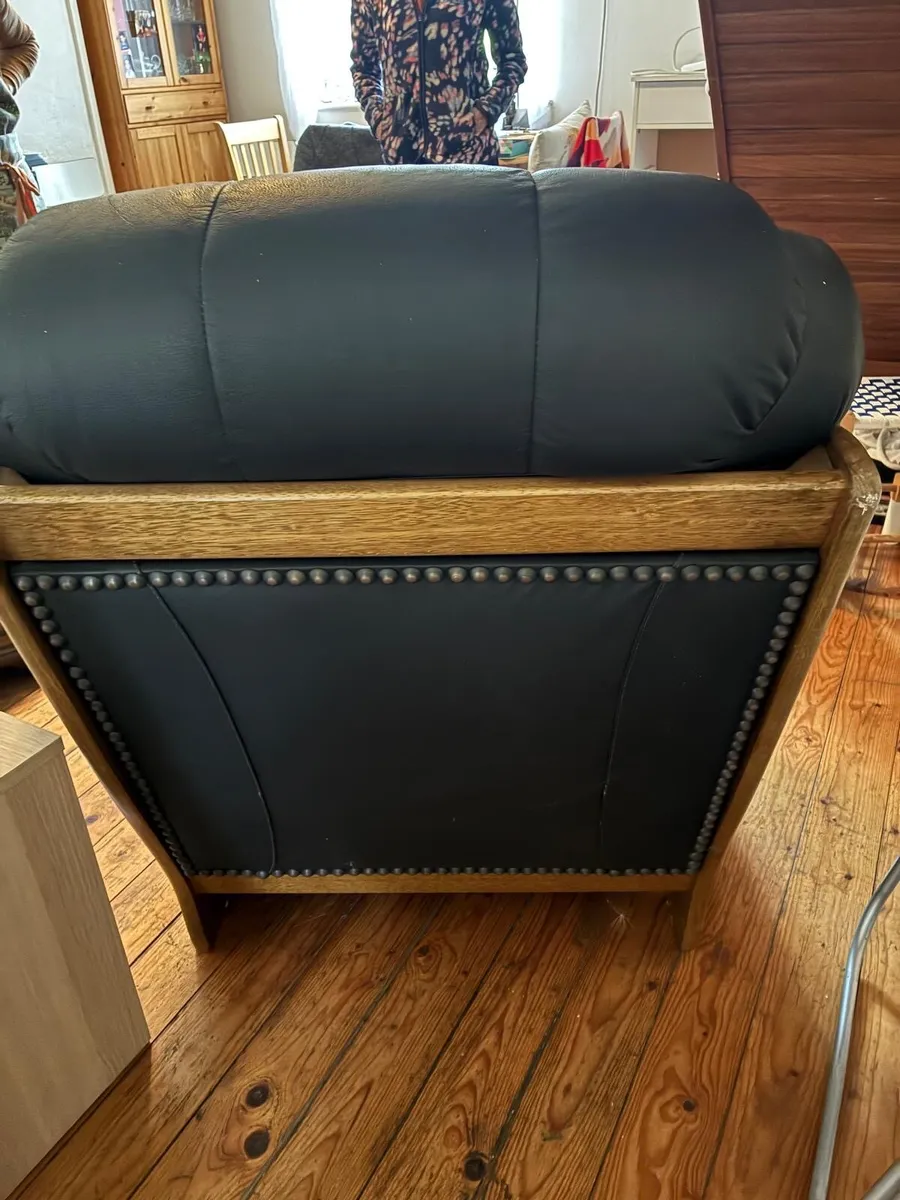 Solid Oak and Genuine Leather Armchairs (2) - Image 3