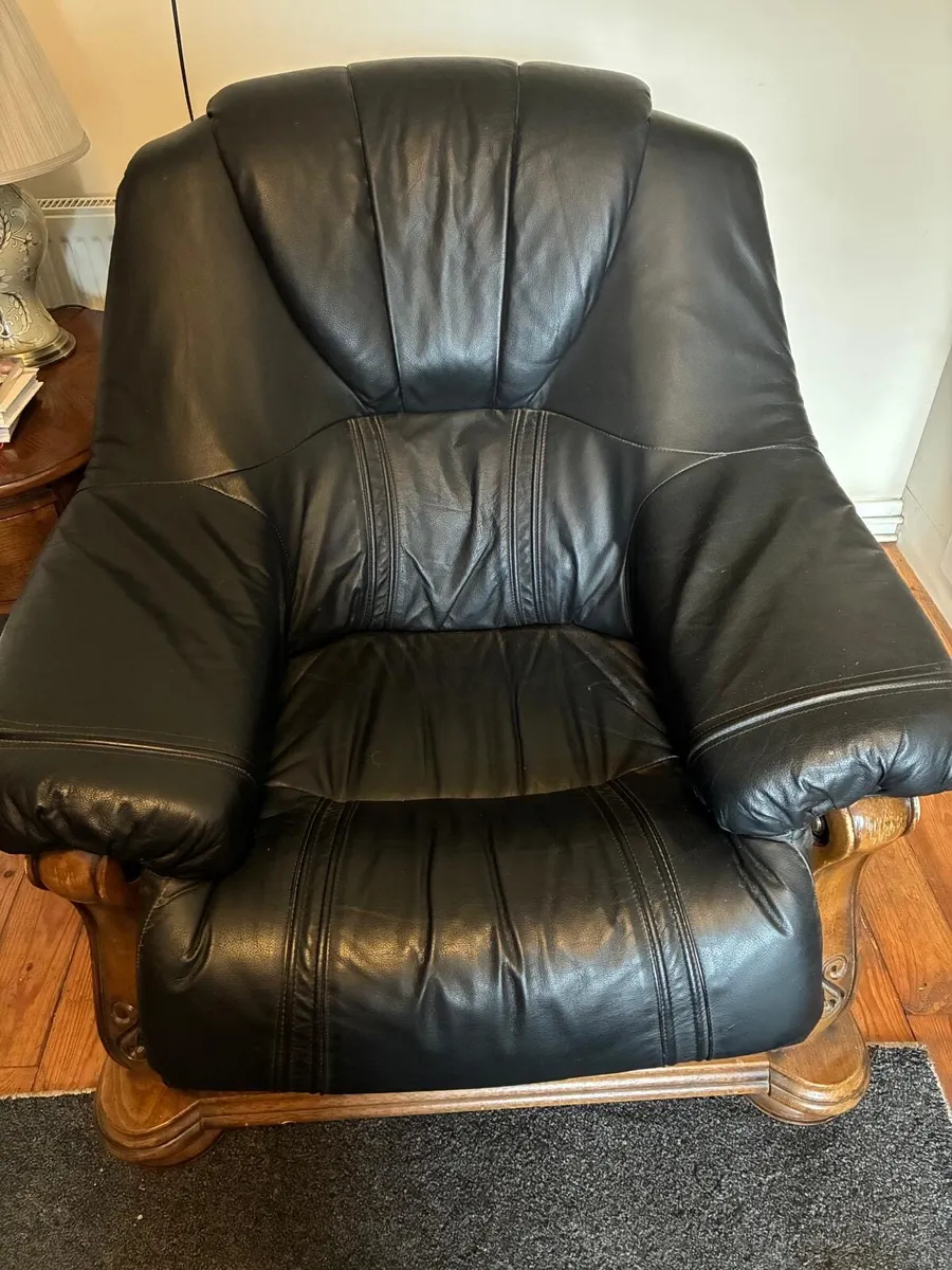Solid Oak and Genuine Leather Armchairs (2) - Image 4