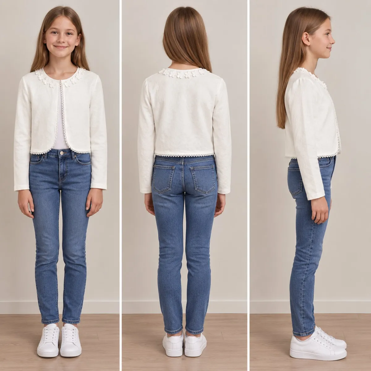 Ivory Floral Lace Cardigan for Girls  Elegant - Image 2