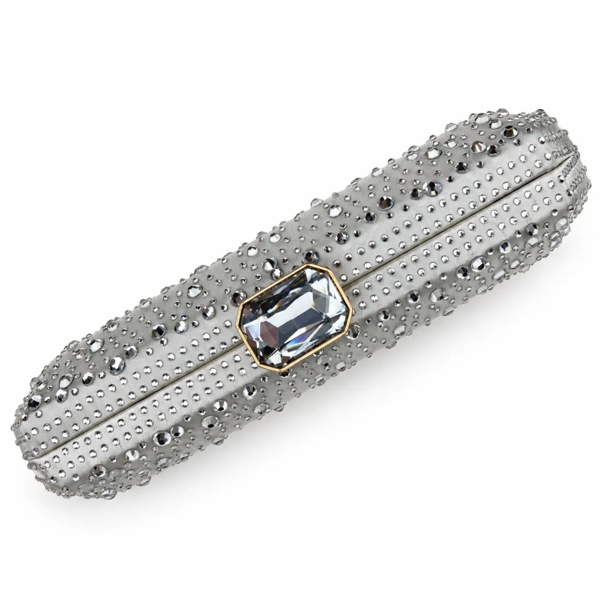 Silver Satin Rhinestone Clutch Bag Wedding, Party - Image 4