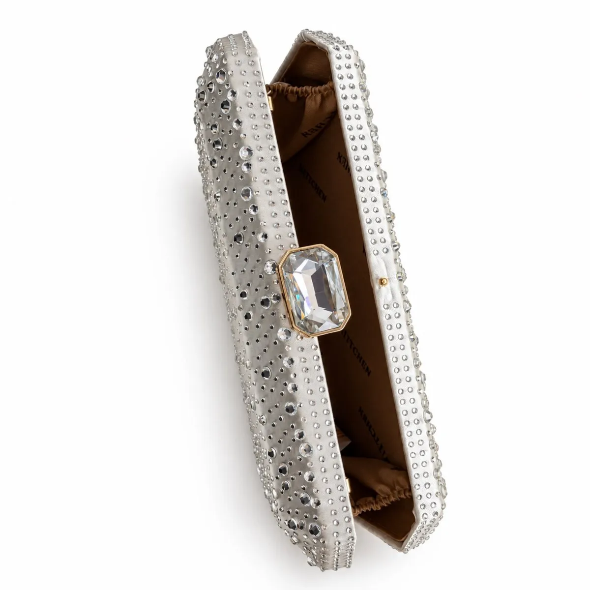 Silver Satin Rhinestone Clutch Bag Wedding, Party - Image 2