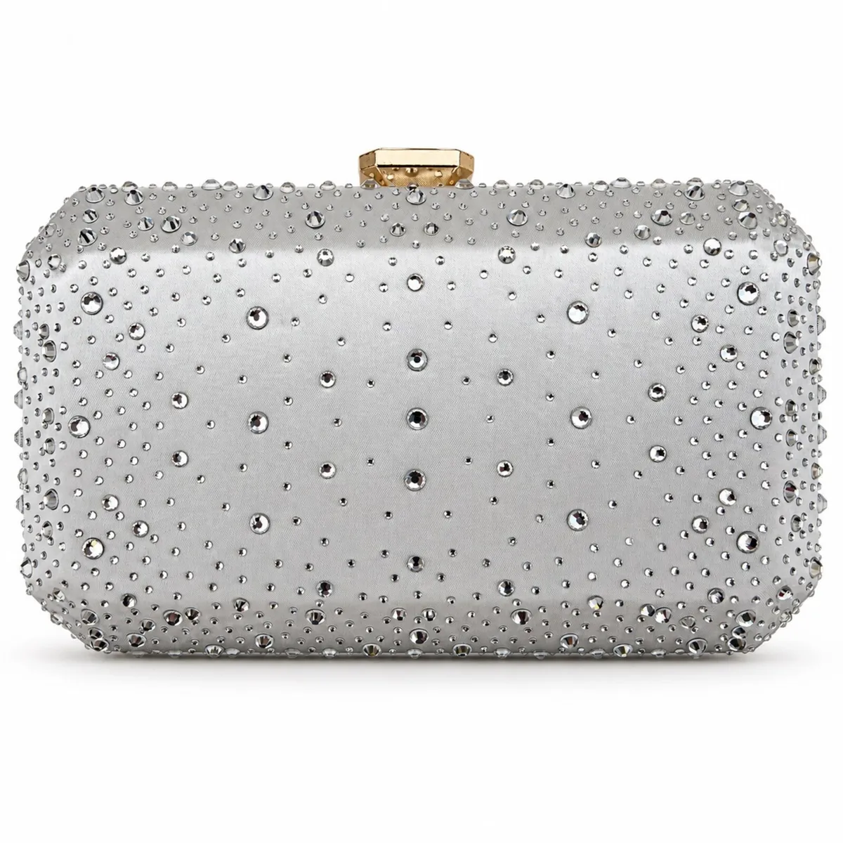 Silver Satin Rhinestone Clutch Bag Wedding, Party - Image 1