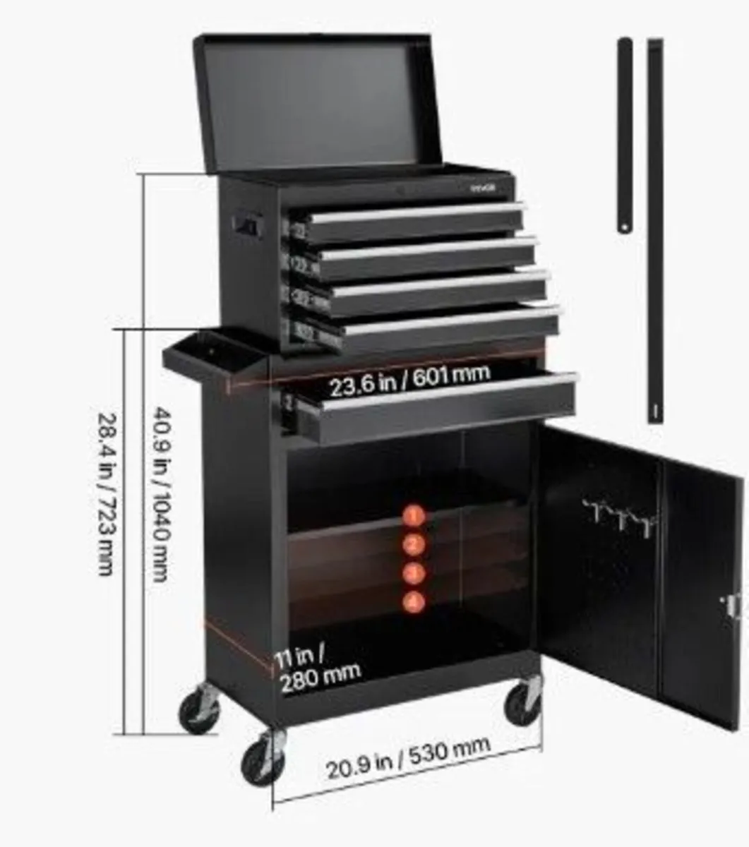 Heavy Duty Tool Trolley with 5 Drawers & Cabinet - Image 3