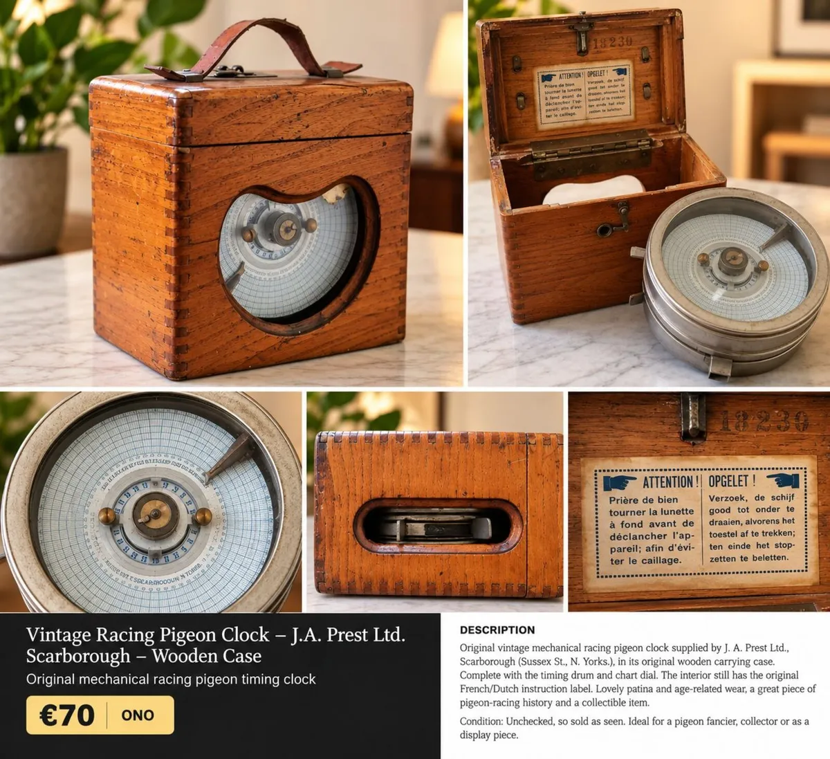 Vintage racing pigeon clock