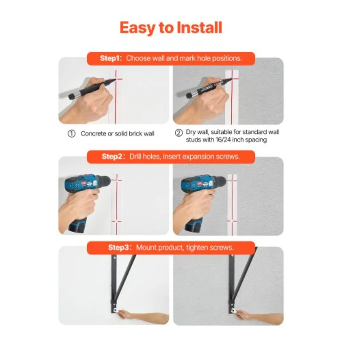 Pull Up Bar, 50 in Width Wall Mounted Pull Ups, Ad - Image 4
