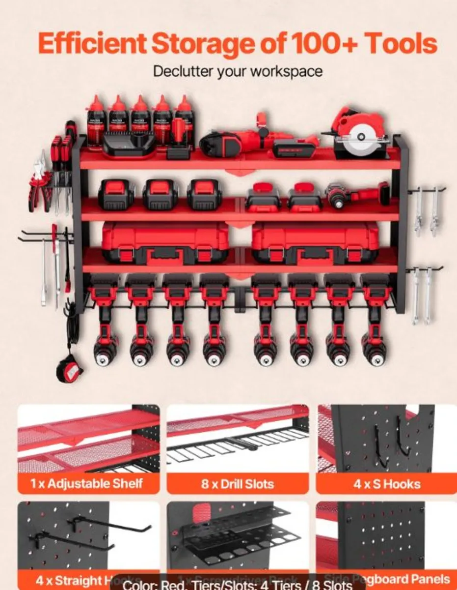 Heavy Duty Power Tool Organiser 4 Tier Wall Mounte - Image 3