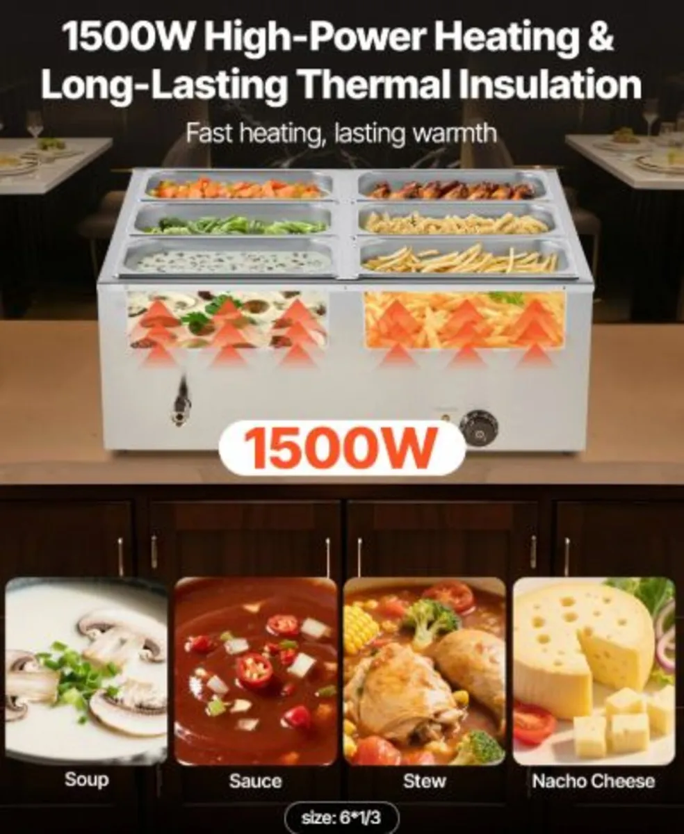 Commercial Food Warmer, 1500W Electric Stainless - Image 2