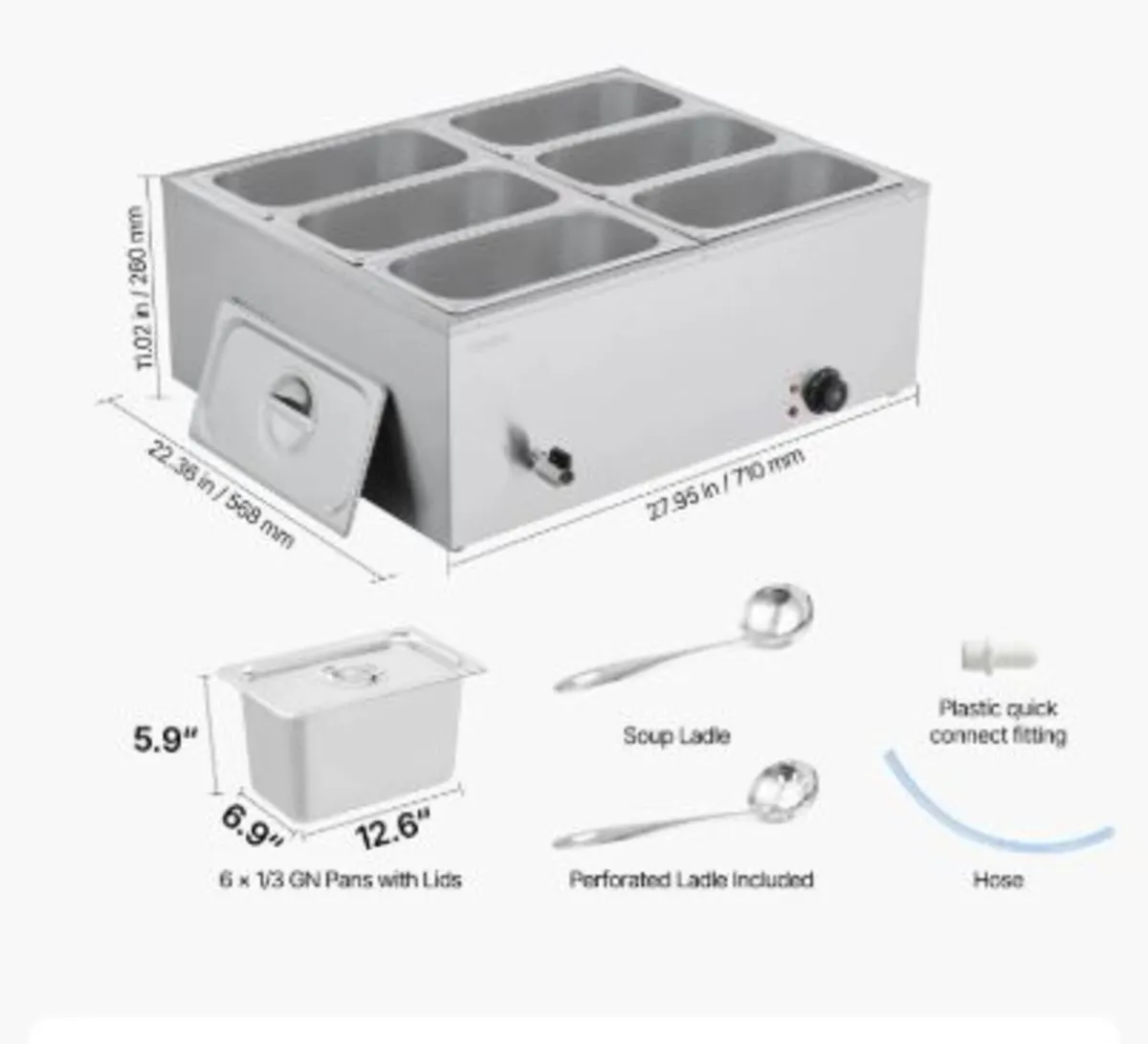Commercial Food Warmer, 1500W Electric Stainless - Image 3