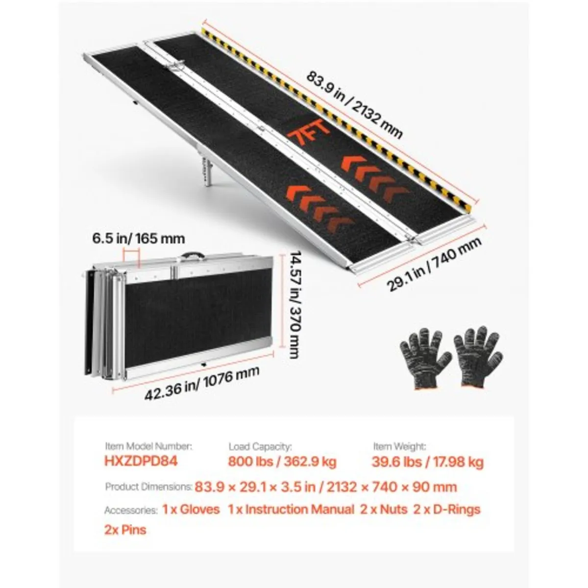 Portable Wheelchair Ramp, 2135 mm, Non-Slip Alumin - Image 4