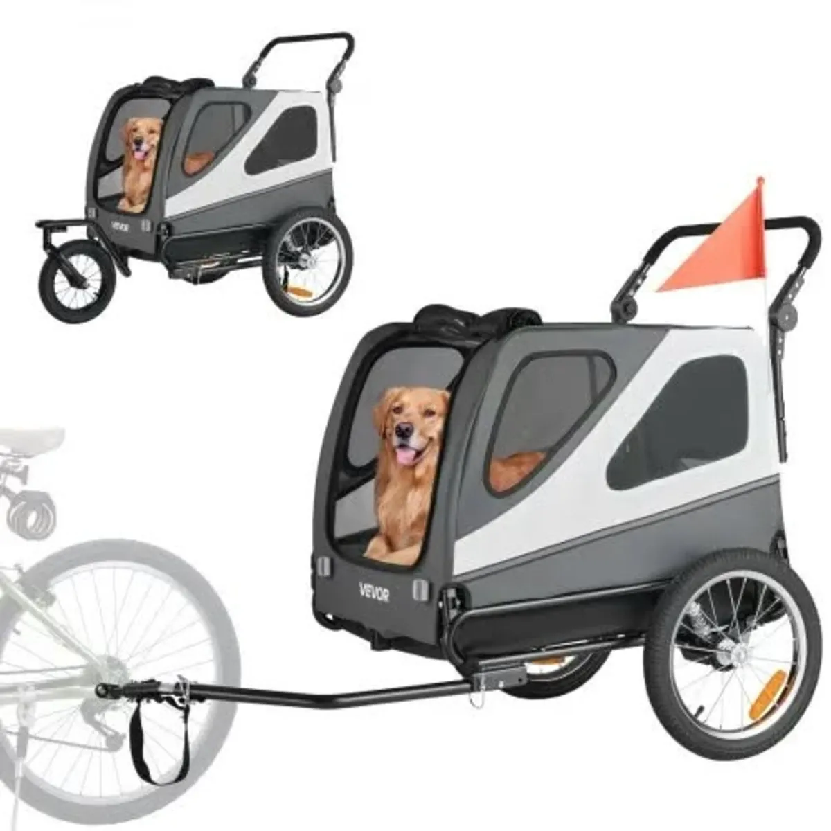 Dog Bike Trailer, Supports up to 45 kg, 2-in-1 Pet - Image 1
