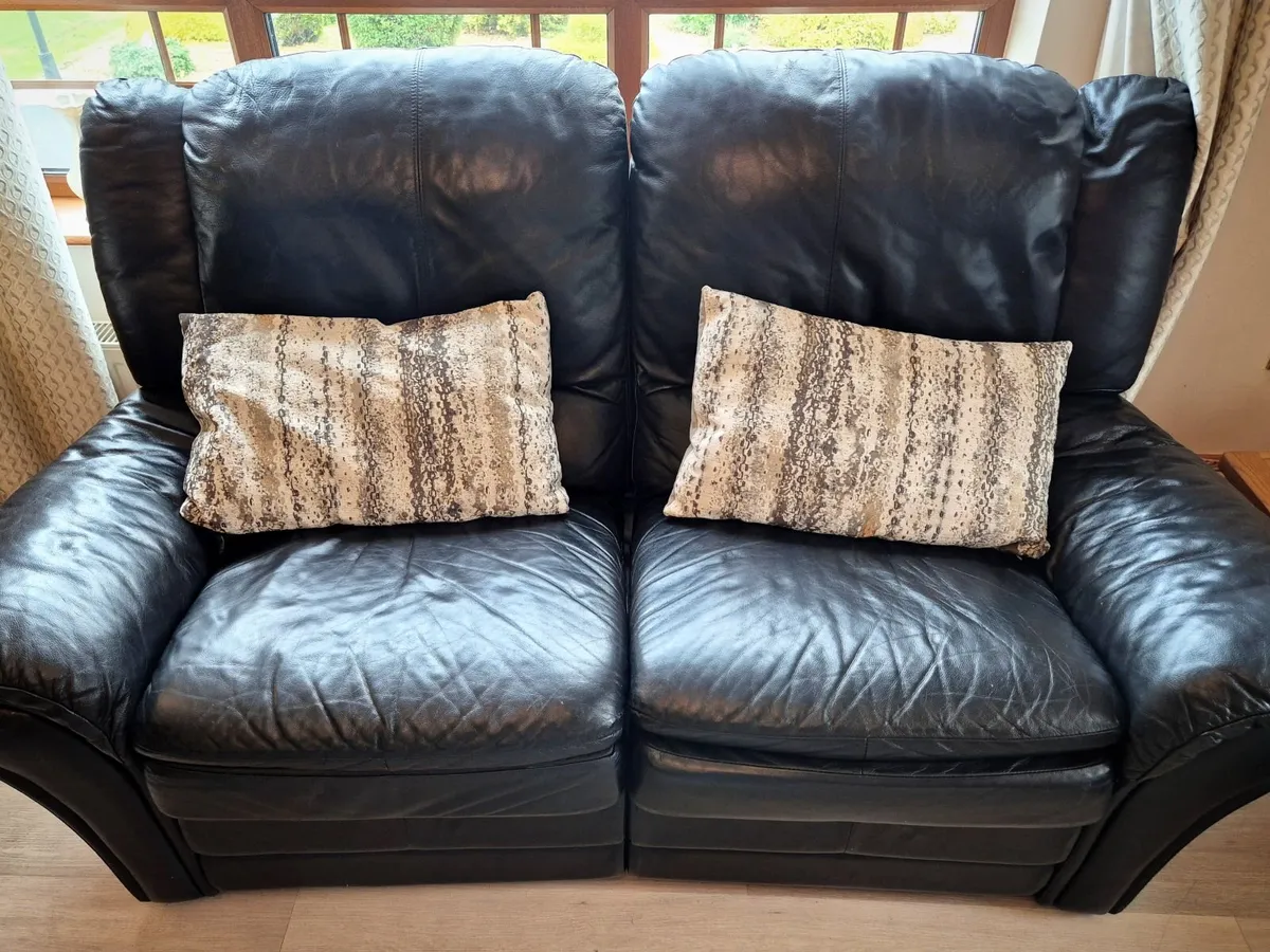 Recliner 3 Piece Suite - Black Leather - Image 1