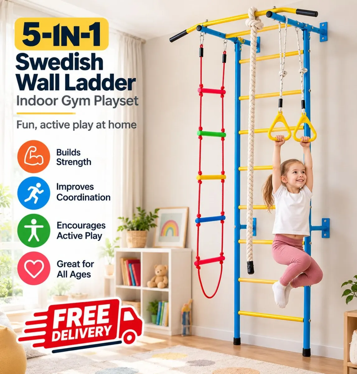 Swedish Wall Ladder Wall Jungle Gym Indoor Climb - Image 1