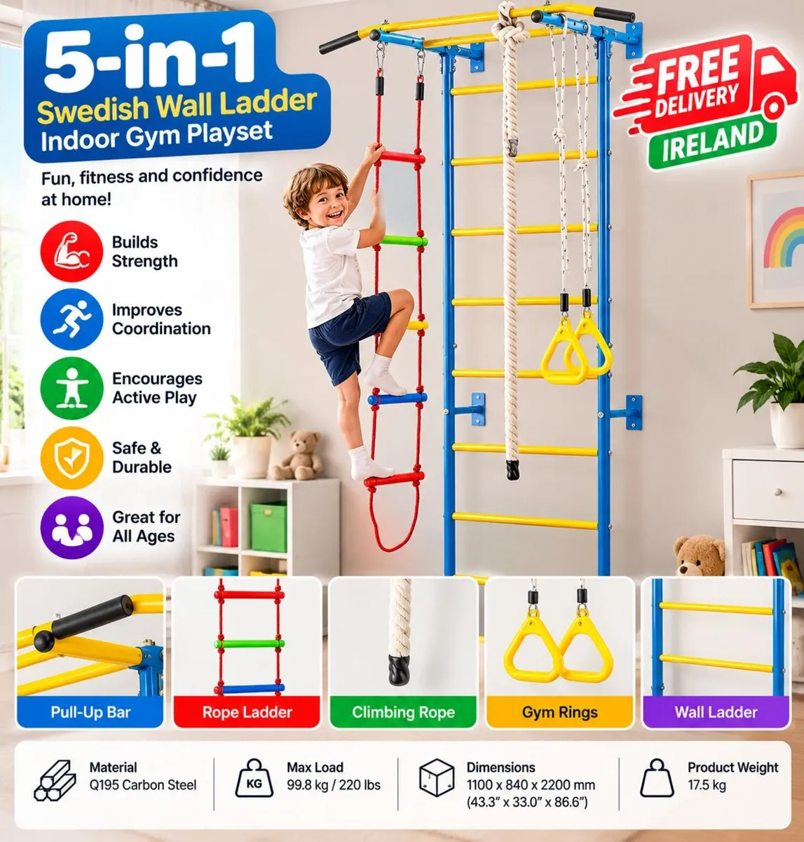 Swedish Wall Ladder Wall Jungle Gym Indoor Climb - Image 2