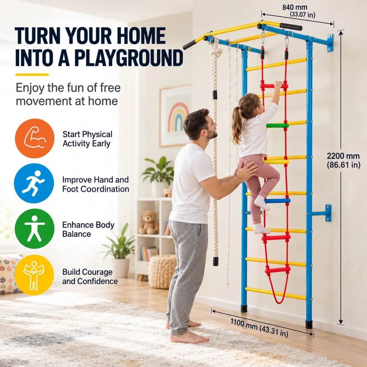 Swedish Wall Ladder Wall Jungle Gym Indoor Climb - Image 3