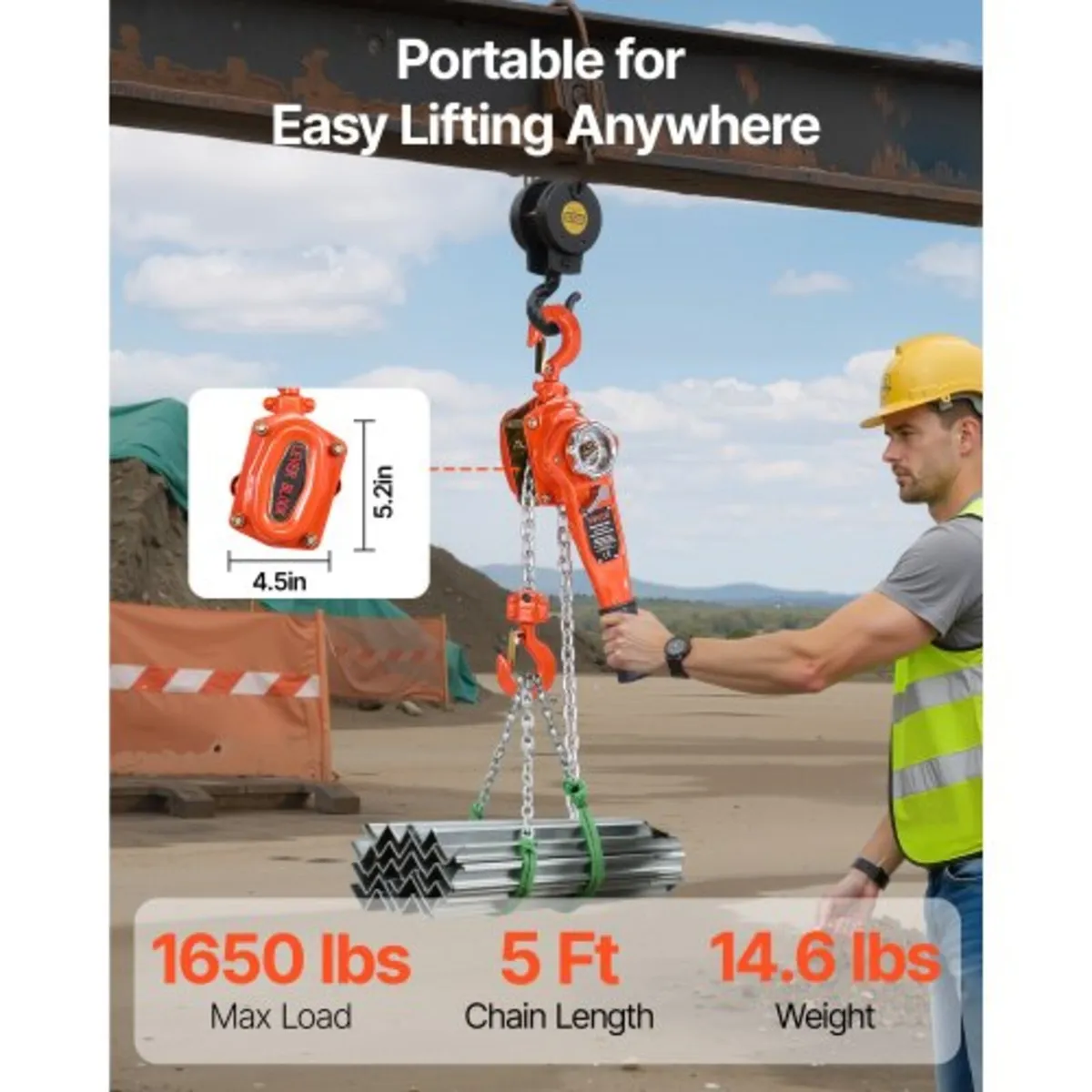 Manual Lever Chain Hoist, 3/4T 750KG Capacity Heav - Image 3