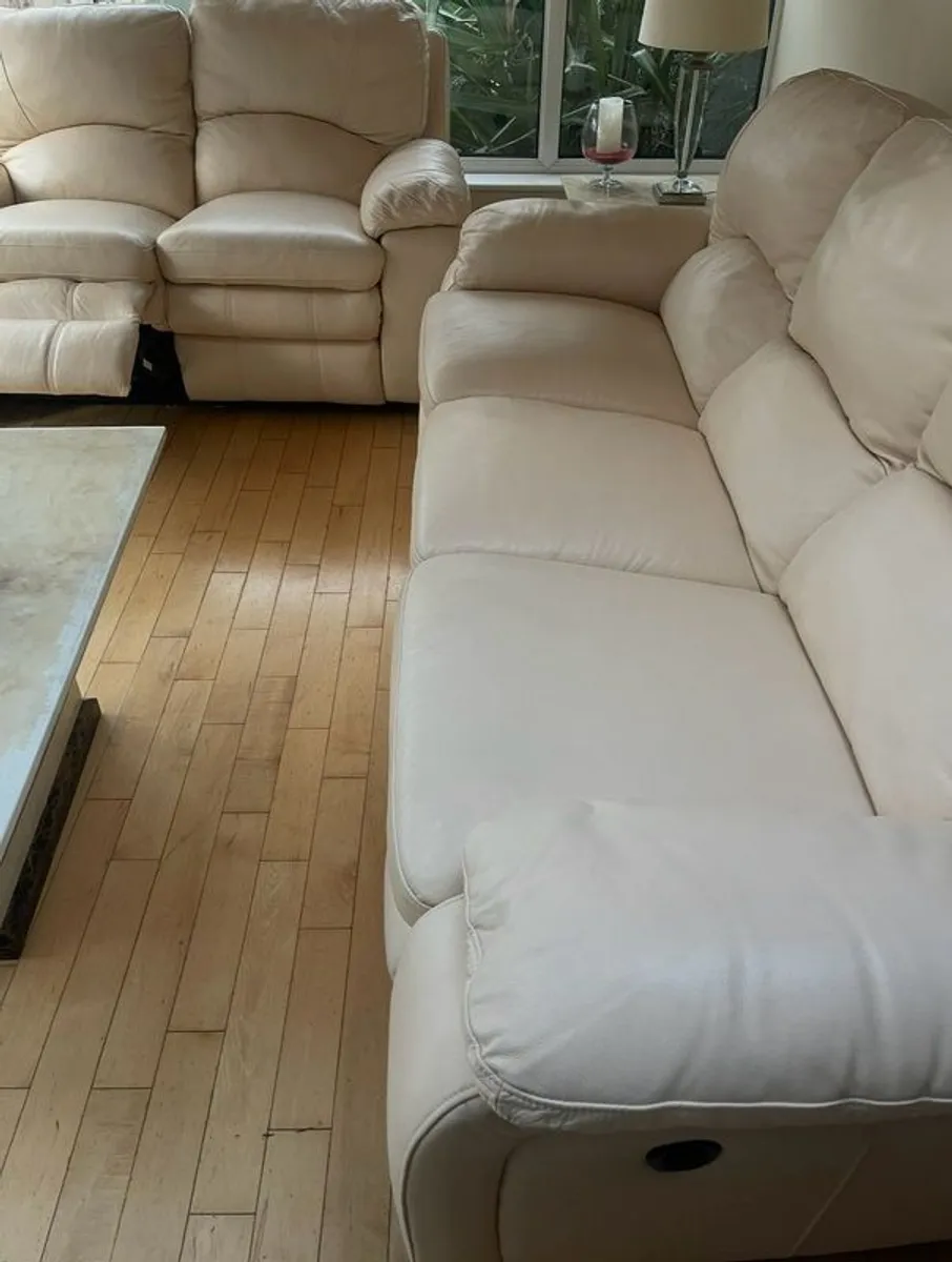 Cream Genuine Leather Suite 3 + 2 - Image 2