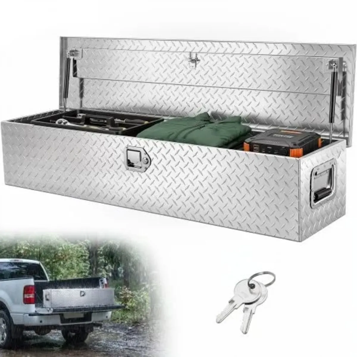Heavy Duty Aluminum Truck Bed Tool Box, Diamond Pl - Image 1