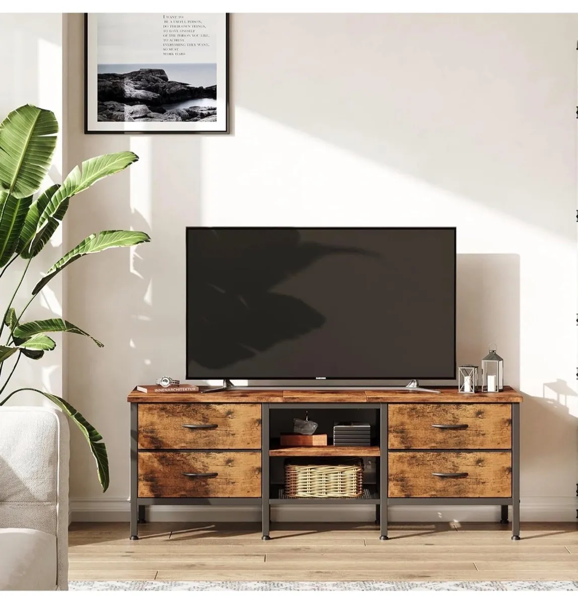 TV Stand with Storage, TV Table 55 Inch with Drawe - Image 4