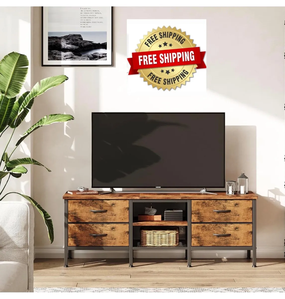 TV Stand with Storage, TV Table 55 Inch with Drawe - Image 1