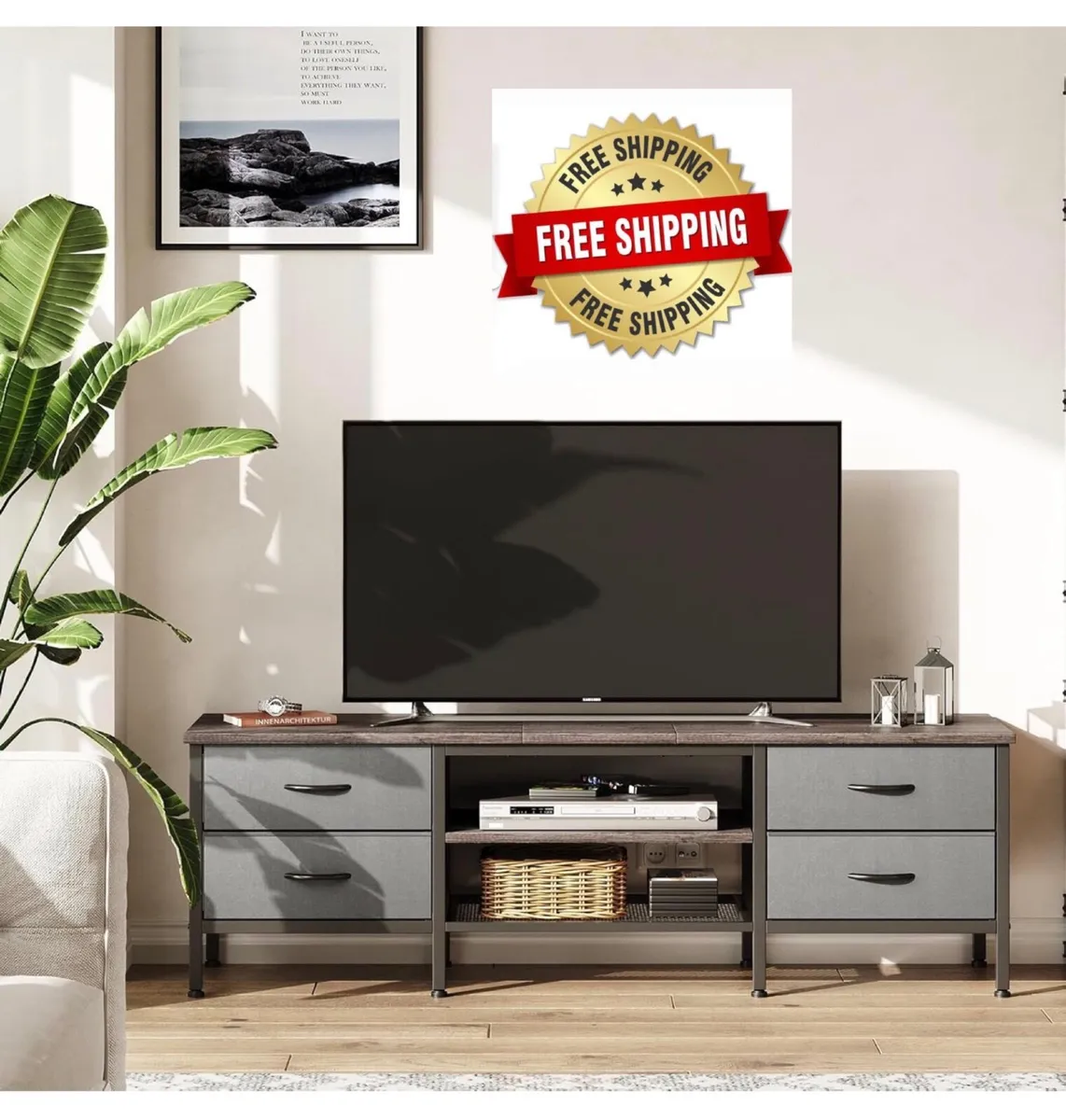 TV Stand with Storage, TV Console Table - 63 Inch, - Image 1
