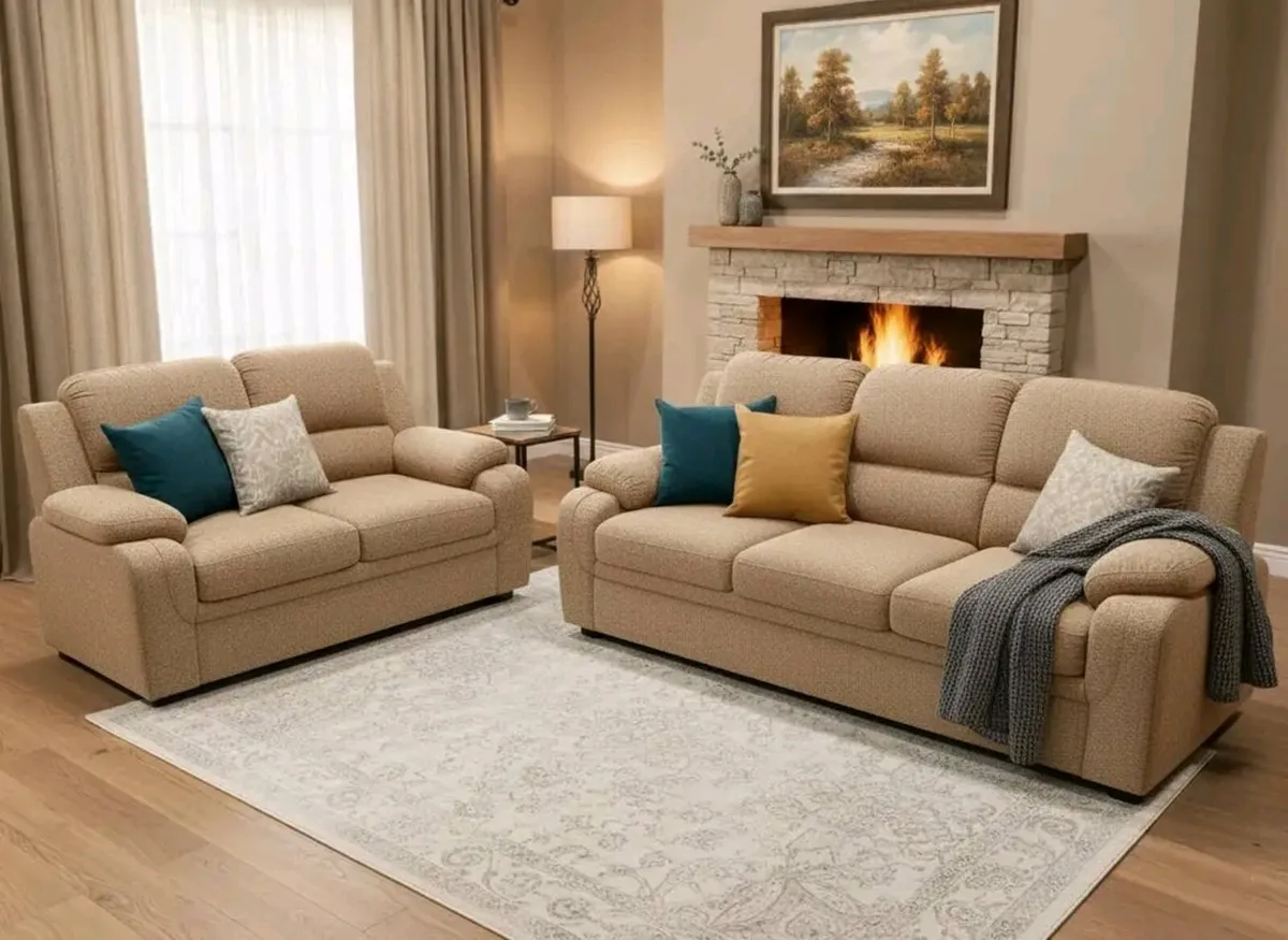 3+2 Tara Beige Fabric Sofa Set - Image 1