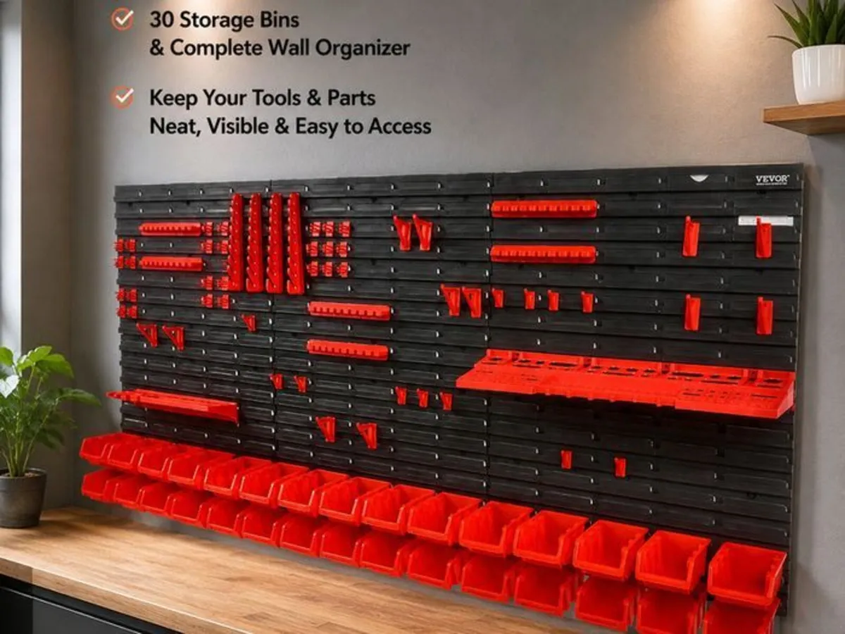 Wall Mounted Storage Bins & Tool Organiser  30 Bin - Image 1
