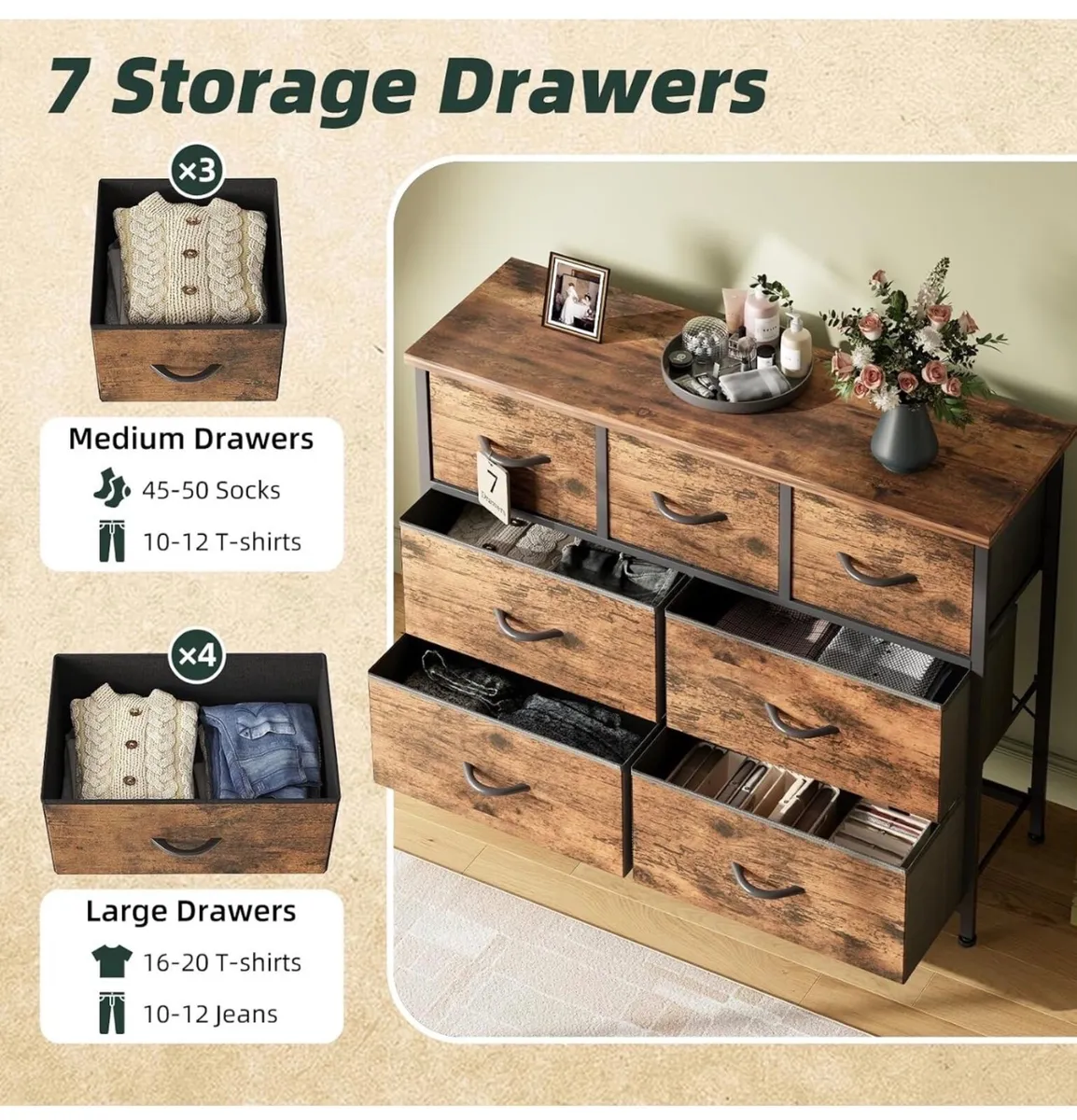 Chest of Drawers for Bedroom with 7 Drawers, Fabri - Image 2