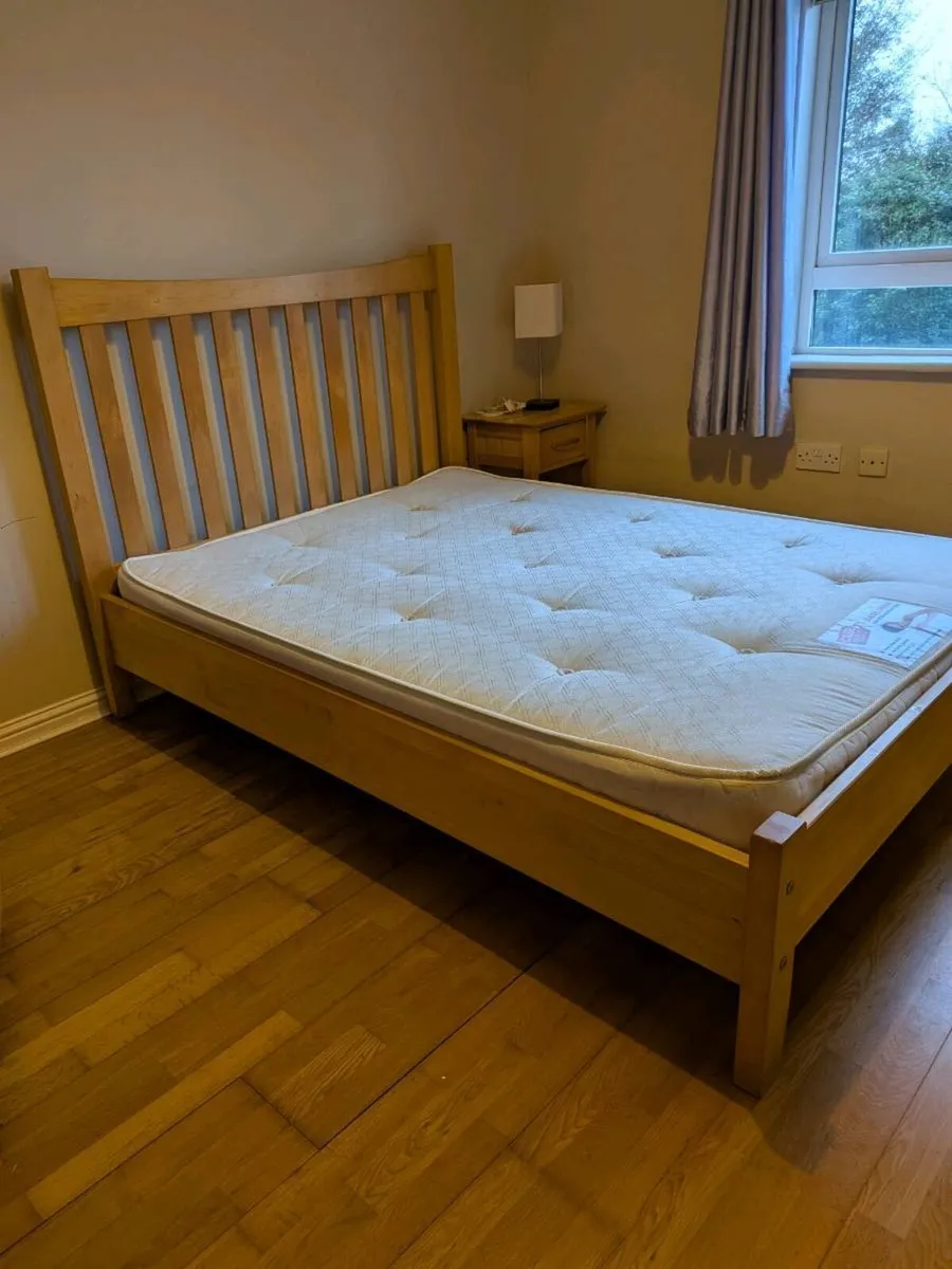 Double Bed Frame and Mattress, Solid Wood - Image 3