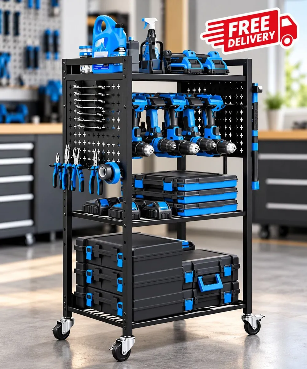 Heavy Duty 4 Tier Tool Organiser Cart with Wheels - Image 1
