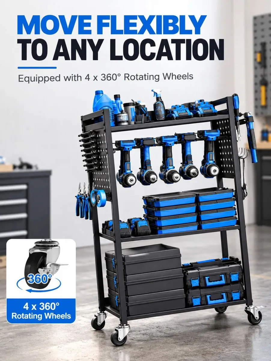 Heavy Duty 4 Tier Tool Organiser Cart with Wheels - Image 3