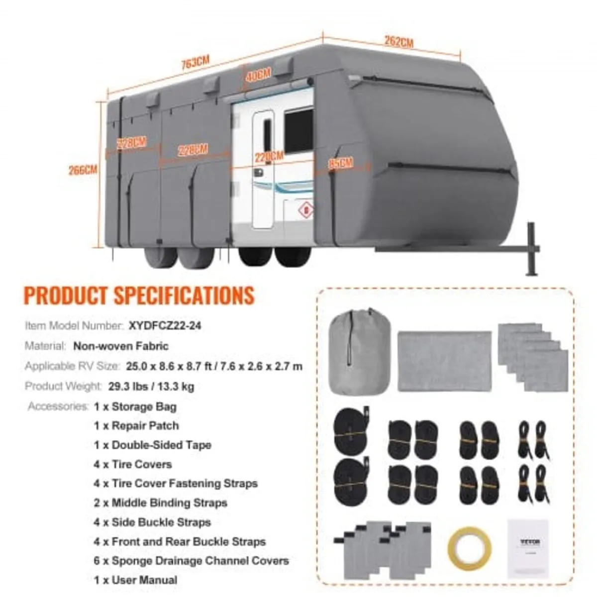 Trailer Travel RV Cover 671.6-731.5 cm Class A Cam - Image 3