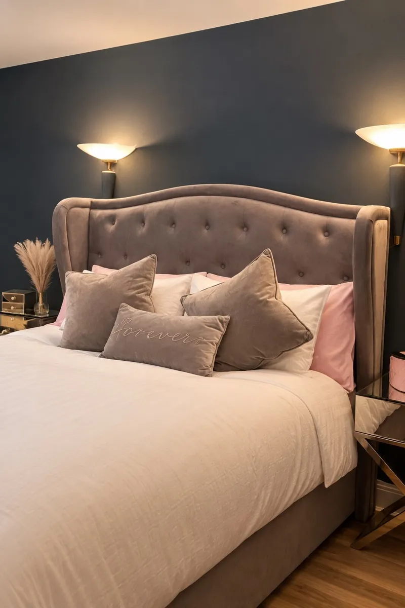 Grey Velvet King Size Wingback Bed Frame - Image 1