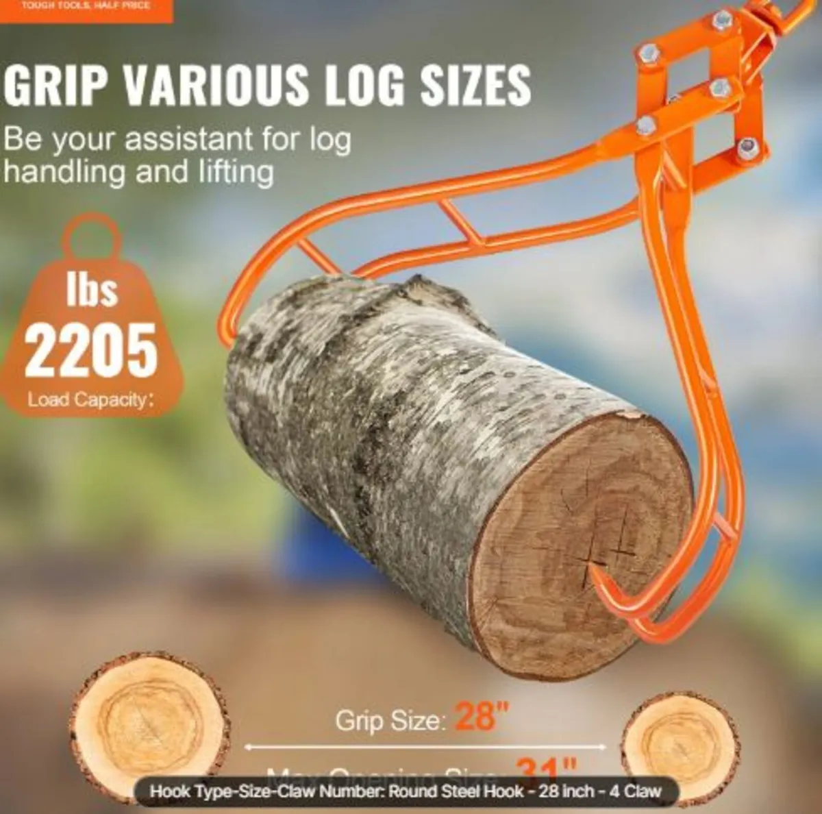 Timber Claw Hook, 28 inch 4 Claw Log Grapple - Image 2