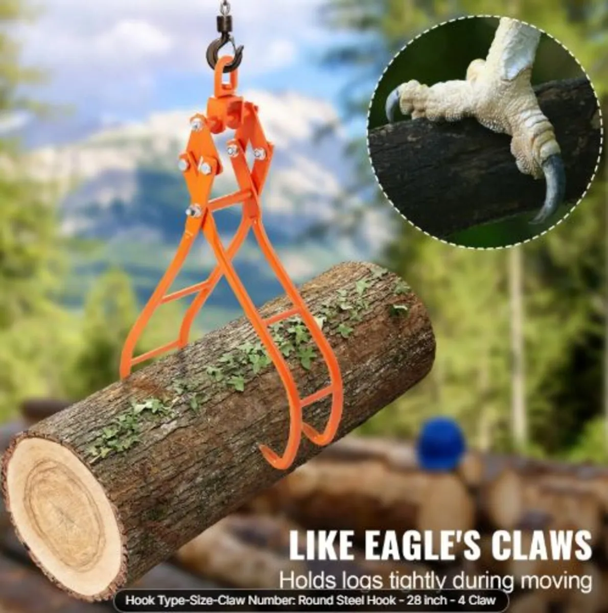 Timber Claw Hook, 28 inch 4 Claw Log Grapple - Image 4