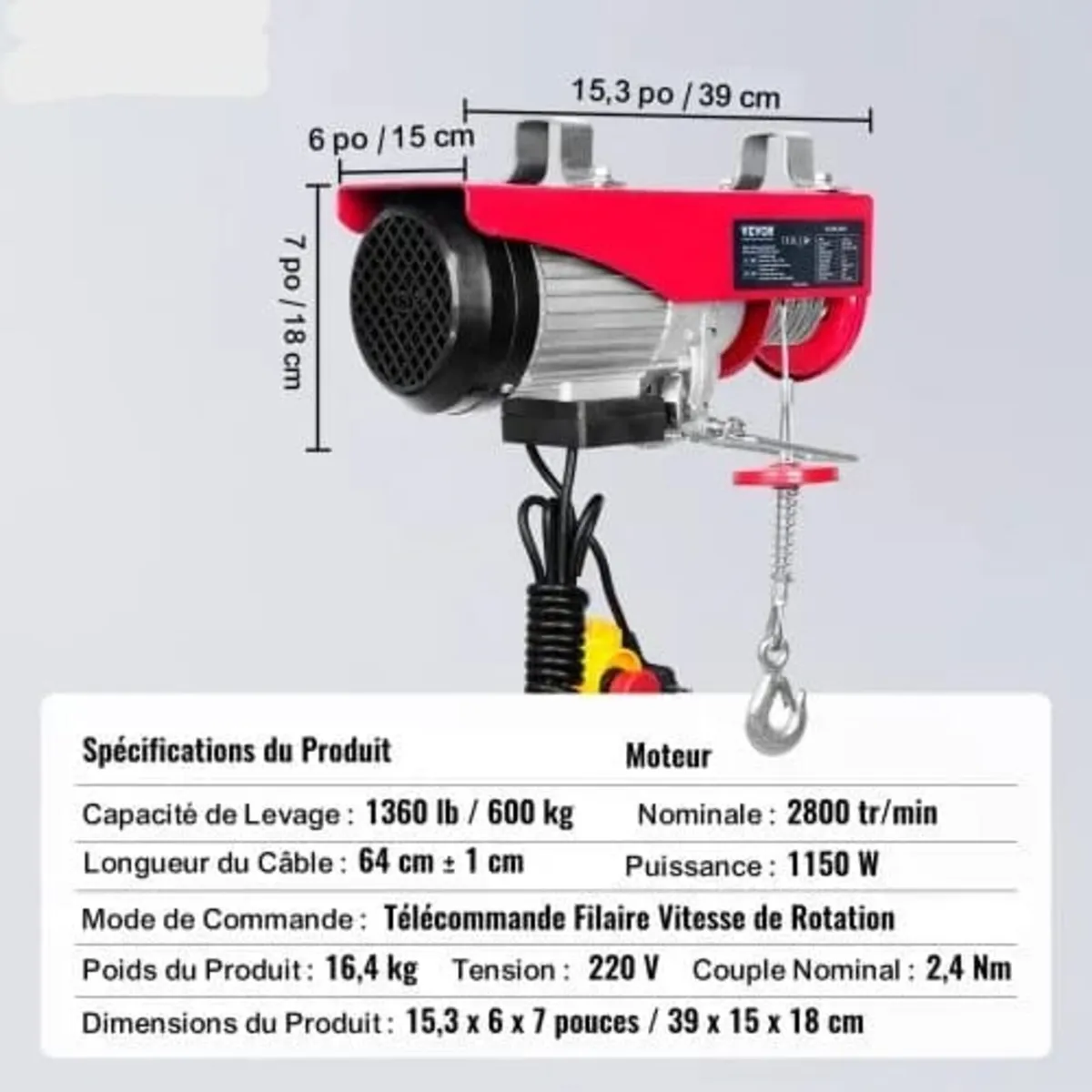 Electric Hoist, 598.7 kg Lifting Capacity, 1150W 2 - Image 4