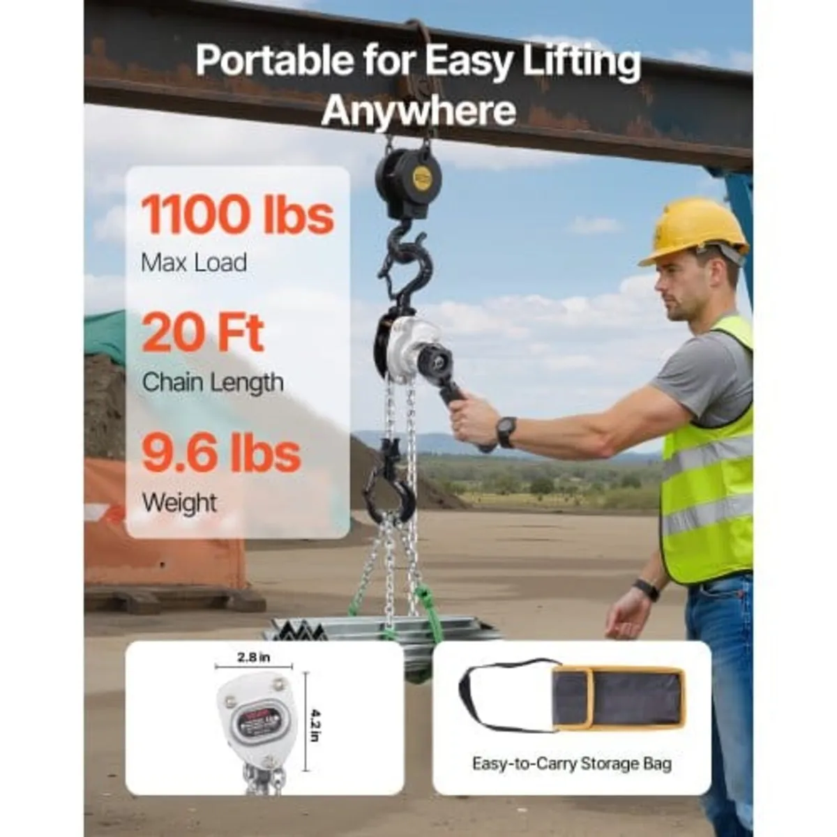 Manual Lever Chain Hoist, 1/2T 500KG Capacity Heav - Image 3