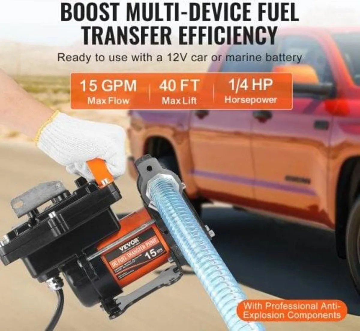 Fuel Transfer Pump, 12V DC 57L/min(15 GPM) 186W(1/ - Image 2